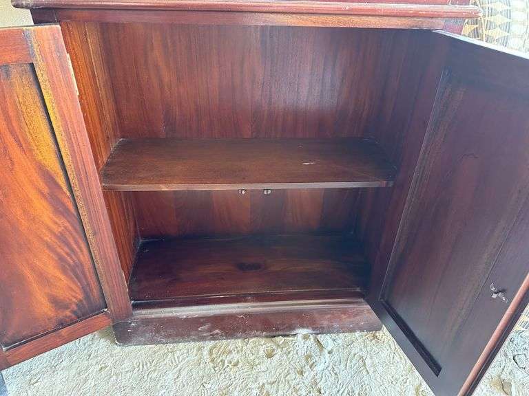 Mahogany Tall Cabinet with Storage and Drop-Front Desk