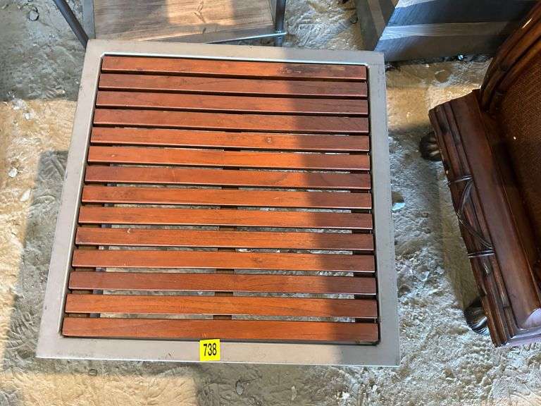 Square Metal and Wood Outdoor Side Table