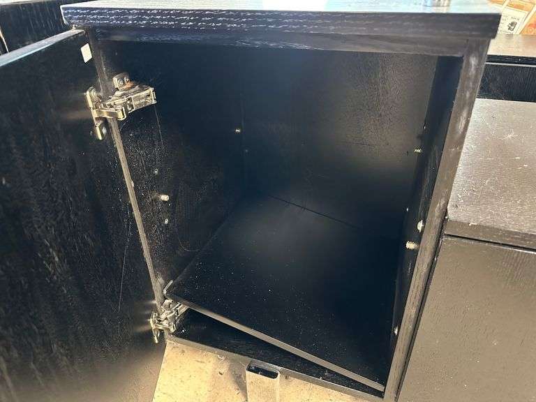 Black Media Console with Glass Top and Storage