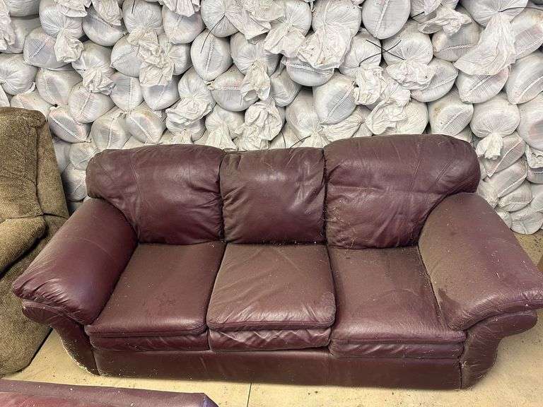 Burgundy Leather Sofa, Armchair, and Ottoman