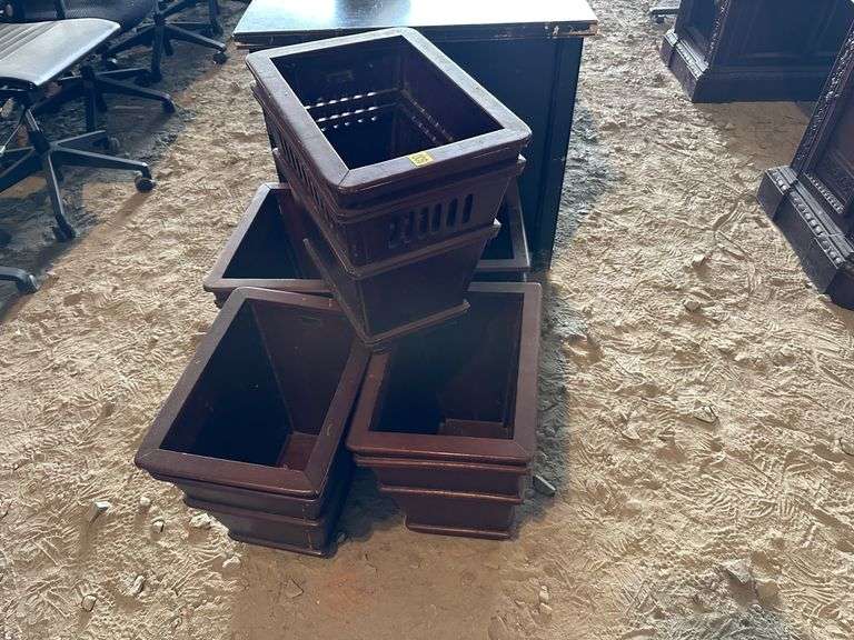 Five Wooden Waste Paper Bins