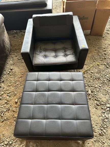 Black Upholstered Chair and Matching Ottoman