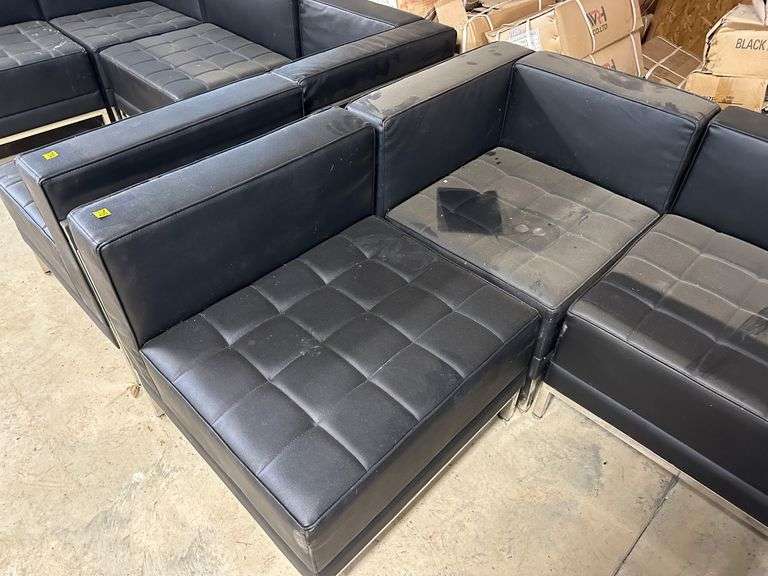 Modular Black Faux Leather Sectional Seating with Chrome Legs
