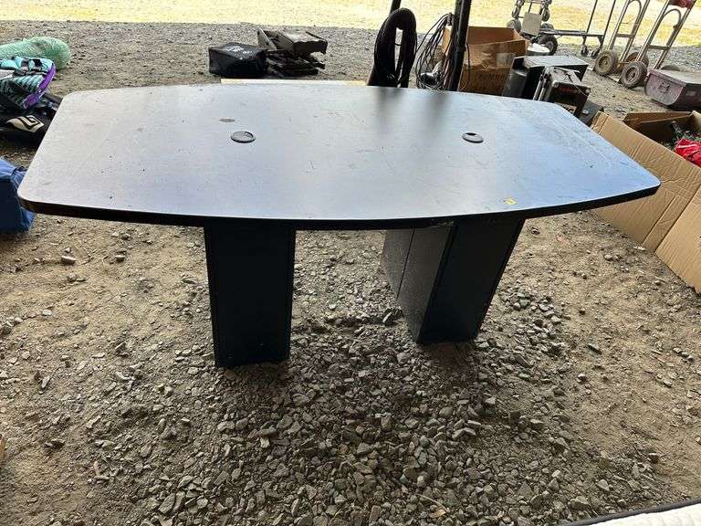 Brown Composite Table with Dual Pedestal Base