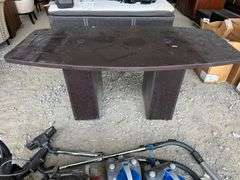 Brown Composite Table with Dual Pedestal Base