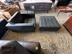 Black Upholstered Chair and Matching Ottoman