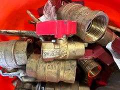 Bucket of Brass Valves, Mostly 3/4 Inch Gas Valves