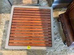 Square Metal and Wood Outdoor Side Table