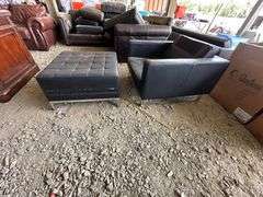 Black Upholstered Chair and Matching Ottoman