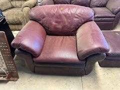 Burgundy Leather Sofa, Armchair, and Ottoman