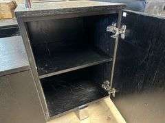 Black Media Console with Glass Top and Storage