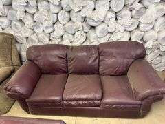 Burgundy Leather Sofa, Armchair, and Ottoman