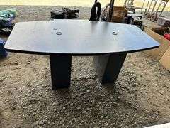 Brown Composite Table with Dual Pedestal Base