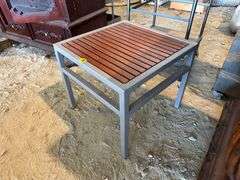 Square Metal and Wood Outdoor Side Table