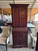 Mahogany Tall Cabinet with Storage and Drop-Front Desk
