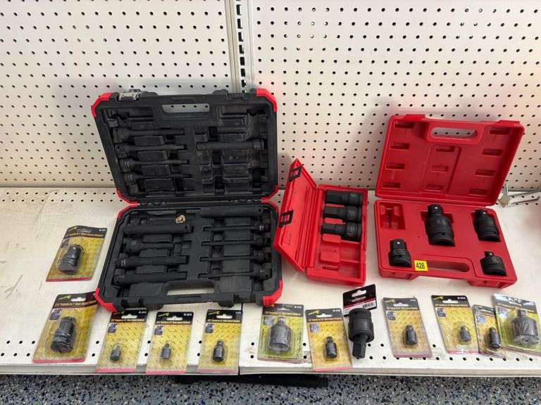 Large Mixed Lot of Socket Adapters and Extensions, Sizes 3/8, 1/2, and ...