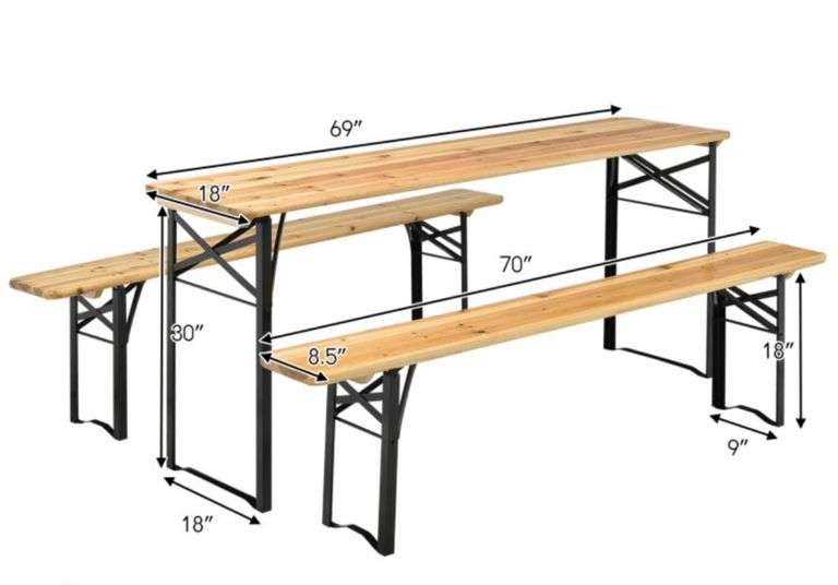 Costway 3pc Outdoor Dining Set Wood Picnic Bench Setting Folding new in box