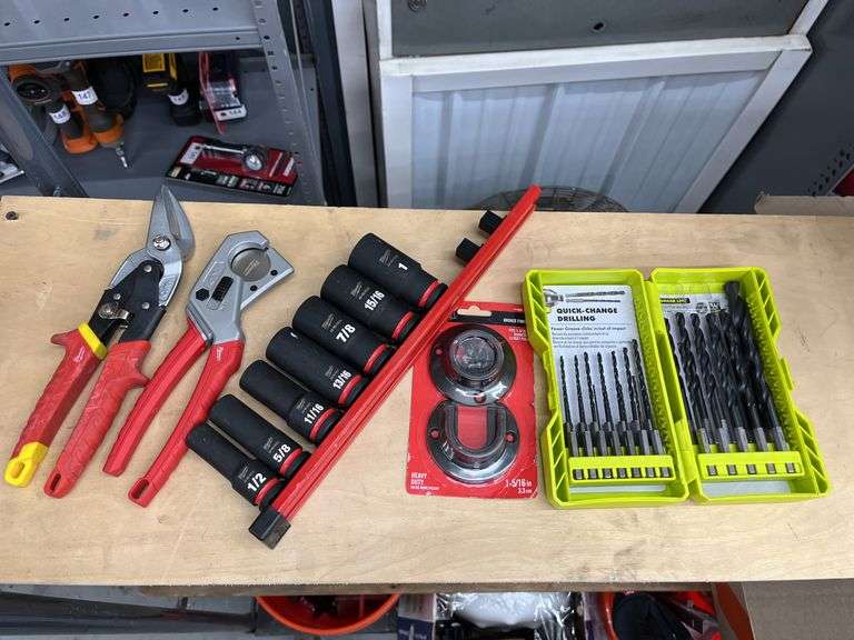Milwaukee socket set missing 2 pieces Everbilt metal closet pole sockets drill bits tin snips cutter