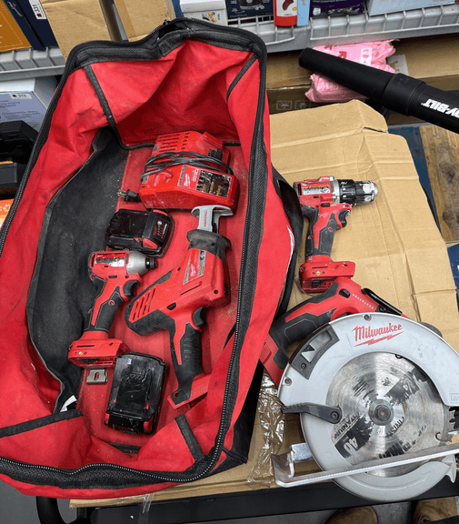 Milwaukee hackzall drills handsaw 2 batteries charger and carry bag all work used condition