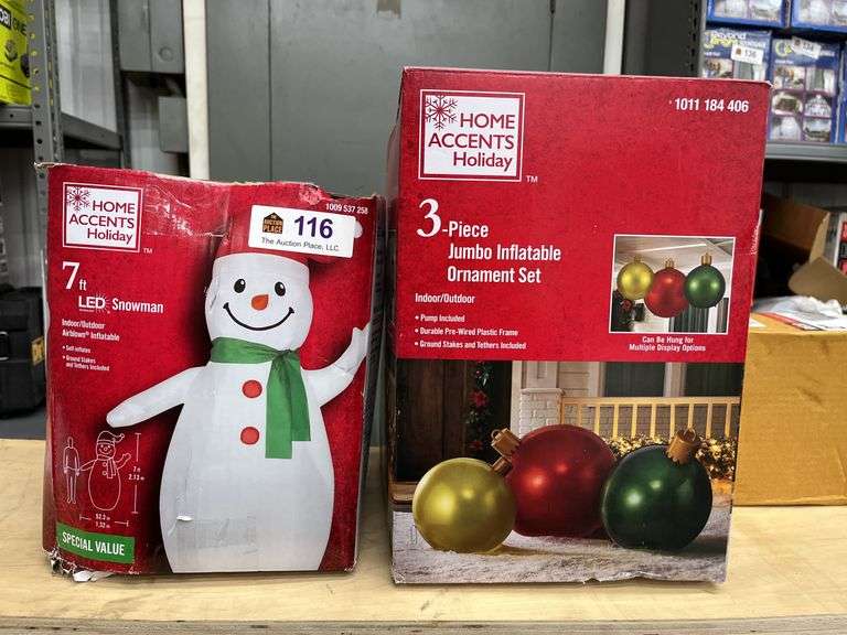 Home accents holiday led snowman 3-piece jumbo inflatable ornament set lot of 2 new