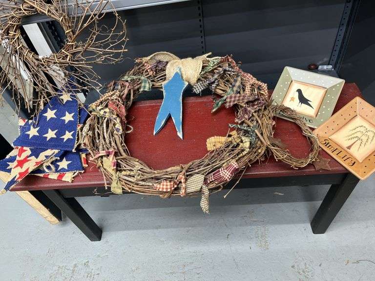 Wreaths, wall decorations ( bench not included)