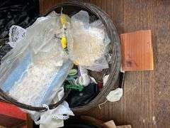 Wicker basket with sewing material