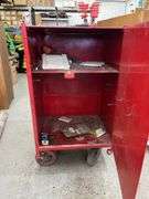 Large metal rolling cabinet with tools and miscellaneous
