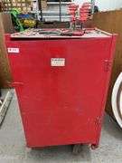 Large metal rolling cabinet with tools and miscellaneous