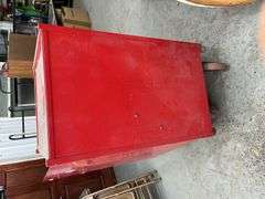 Large metal rolling cabinet with tools and miscellaneous