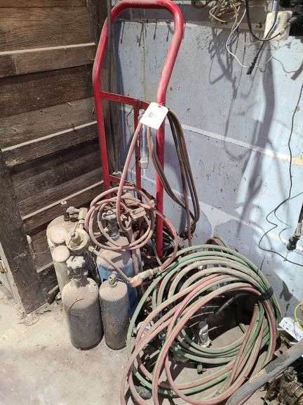 Cutting torch w/ hoses & more, two wheel cart