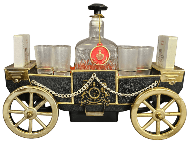 Vintage Music Box Carriage Decanter w/ 6 glasses