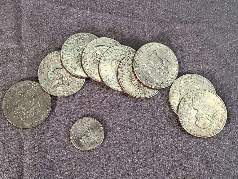 9 Ike dollars & 1 Susan B Anthony dollar, various dates.