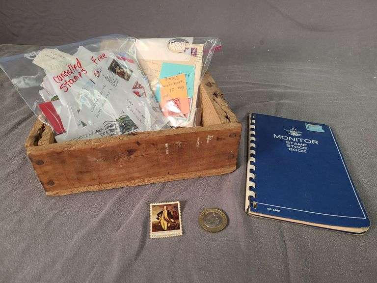 2015 Two-Pound coin, & several old USA stamps