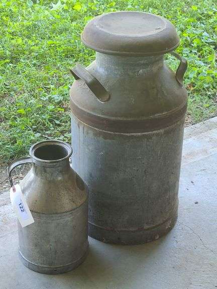10-gallon milk can w/ lid, & 2-gallon cream can