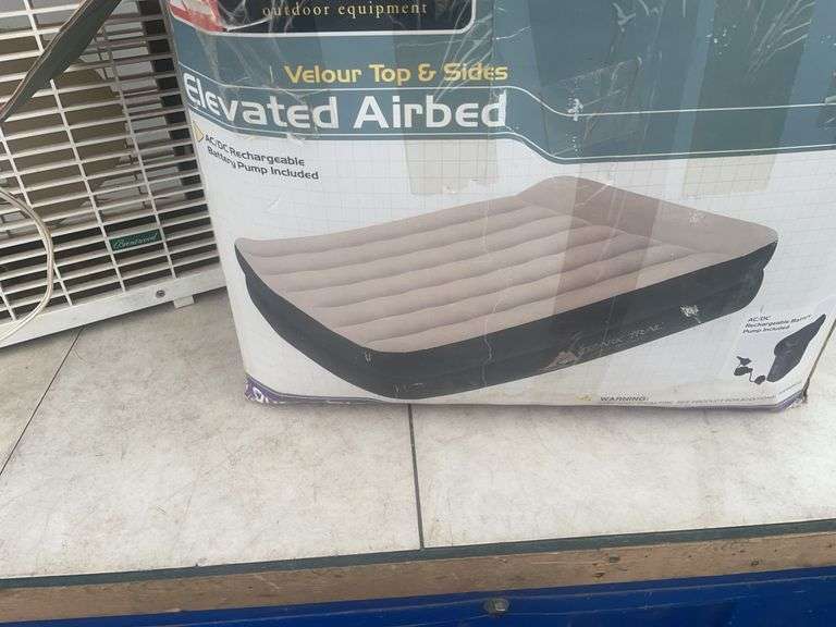 24" working fan, working bug zapper, queen size air mattress condition unknown