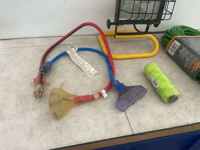 100 foot of 12–3 outdoor extension cord, working halogen light, couple electric multipliers