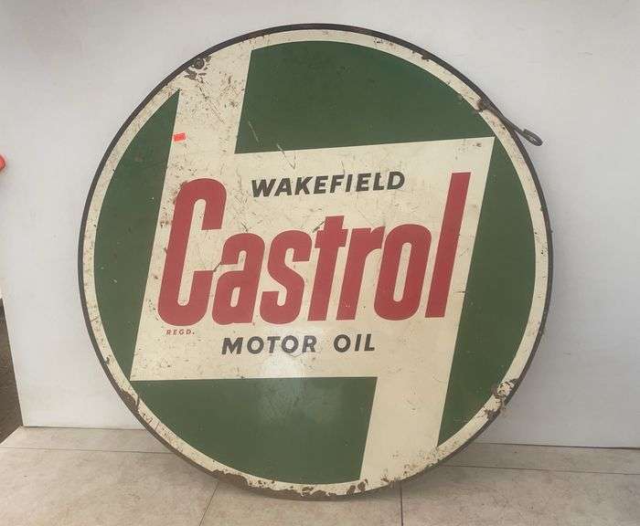 Double sided Castro motor oil sign measure 30" across