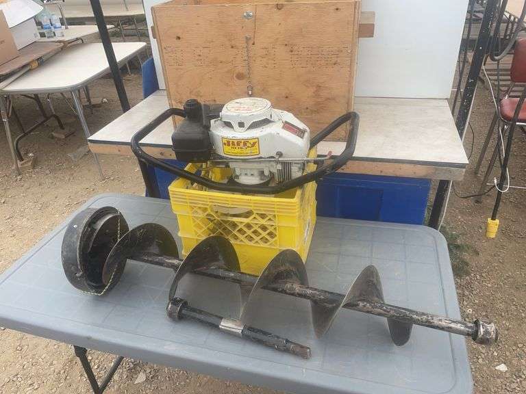 Running Jiffy Model 30 - 8" ice auger comes in shop built box and extension, crate not included