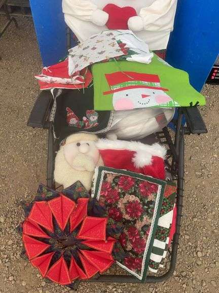 Six chair cover snowman, quantity of Christmas doilies etc.