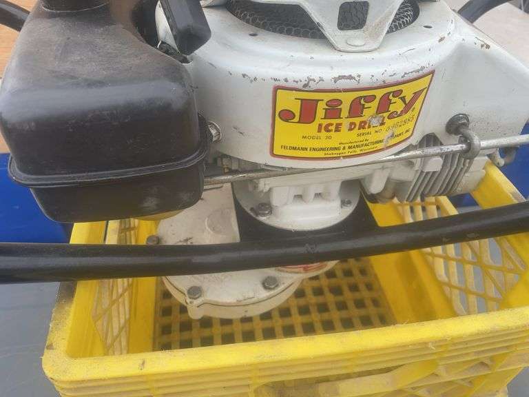 Running Jiffy Model 30 - 8" ice auger comes in shop built box and extension, crate not included