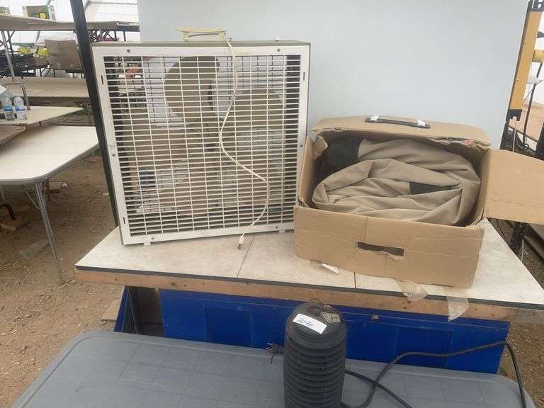 24" working fan, working bug zapper, queen size air mattress condition unknown