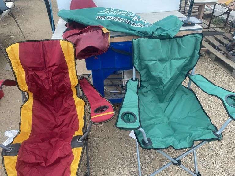 Pair of nice folding lawn chairs one is Saskatchewan Roughriders