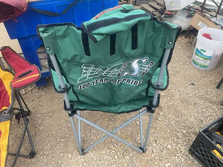 Pair of nice folding lawn chairs one is Saskatchewan Roughriders