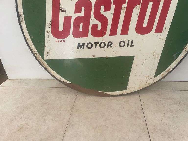 Double sided Castro motor oil sign measure 30" across