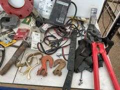 Quantity of miscellaneous hardware including mechanics wire, cable crimpers, etc.