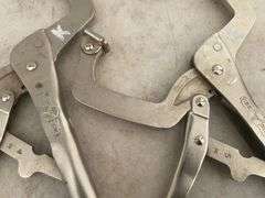 4 pair of welding clamps, 2 pair of vice grip, 1 pair of Westward, one is no name, comes in milk cra