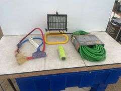 100 foot of 12–3 outdoor extension cord, working halogen light, couple electric multipliers