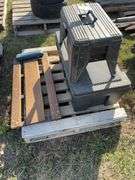 Shop creeper, plastic tool box and Snap-On stool