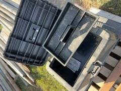 Shop creeper, plastic tool box and Snap-On stool