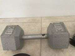 30 pound weight, a base amplifier - condition unknown, and a small set of screwdrivers